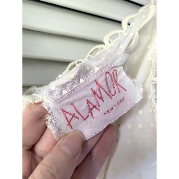 Vintage 1970s 70s White Polka Dot Embroidered Daisy Maxi Peplum Dress XS Boho - Picture 4 of 7